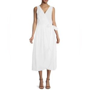 NWT Vince Optic White V-Neck Sleeveless Wrap Midi Dress w/ Pleats & Belt Sz M